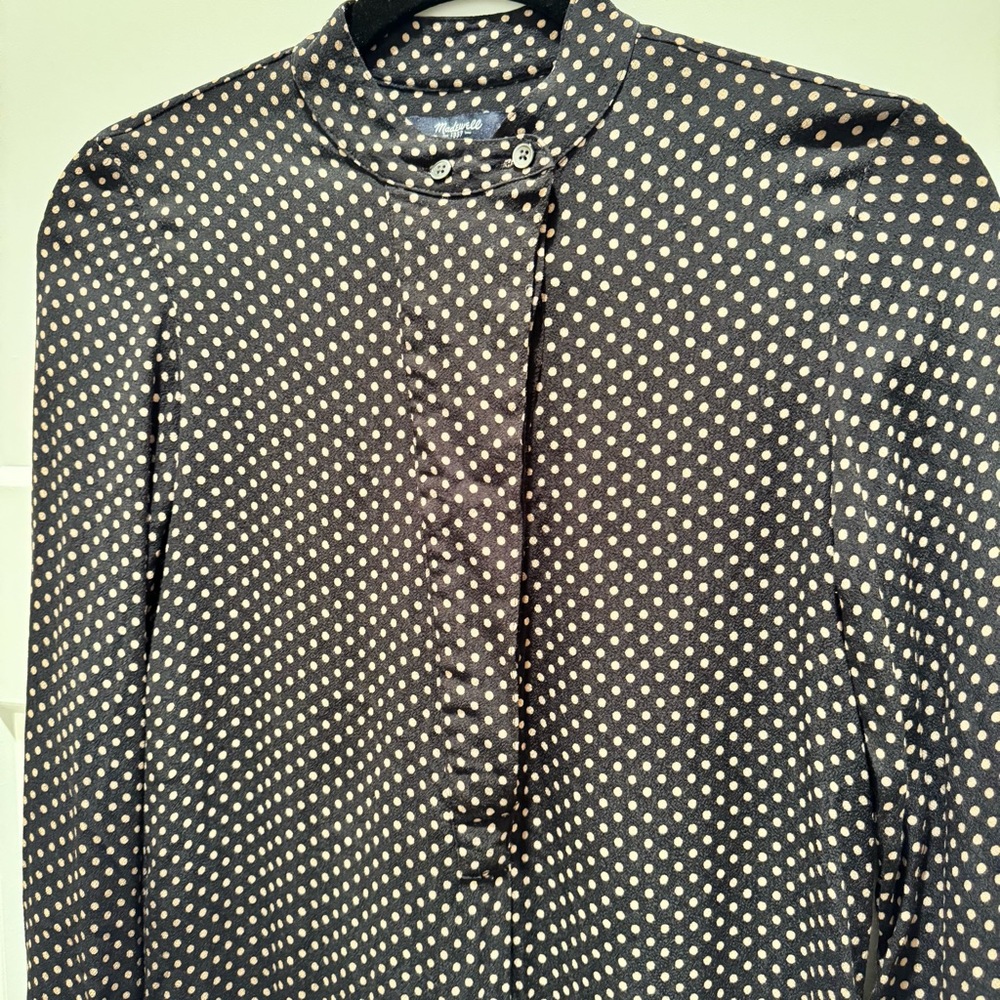 Madewell Black Tan Polka Dot Long Sleeve Tunic Shirt Dress Size XXS - Picture 4 of 15
